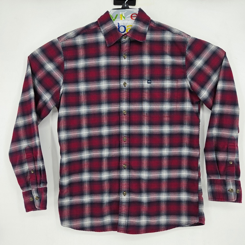 Fish Hippie Flannel Shirt Mens Medium Red Blue‎ Plaid Long Sleeve Casual